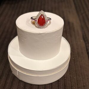 July 2025: Ruby on Rhodium Teardrop Ring